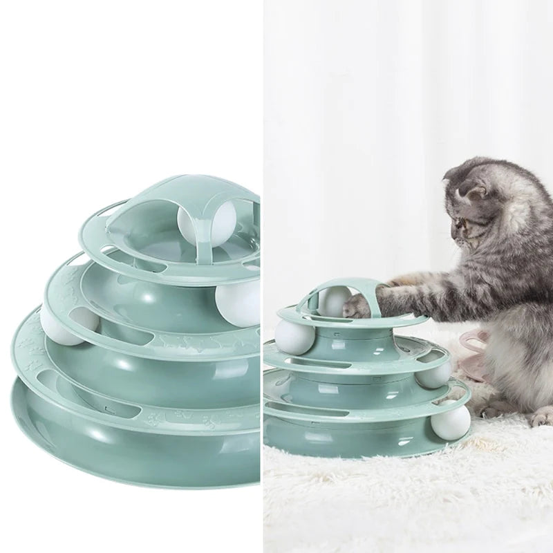 3-4 Level Interactive Cat Tower Track Toy